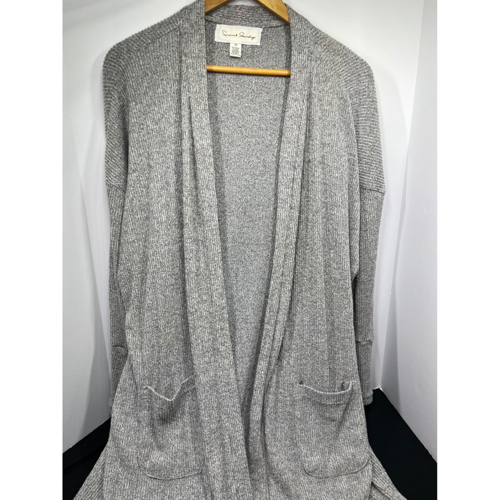 French Laundry Women 2X Gray Ribbed Open Front Duster Cardigan Sweater Pockets